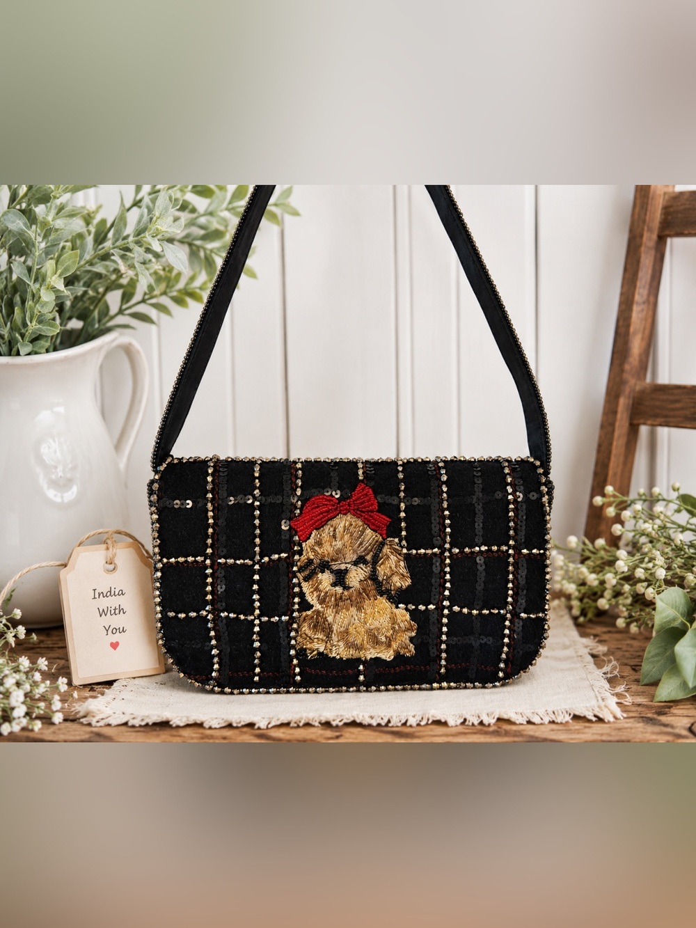 Viral ✨ From India to You Beaded  Puppy Handbag • Boutique Statement Bag ✨nwt